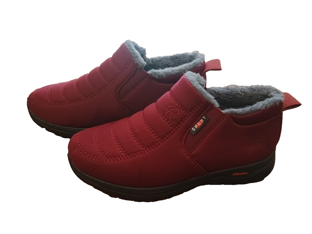 BJ Ankle Boot Red Quilted Snow Faux Fur Lining Elastic Inset sz EUR 36 US 6 NEW